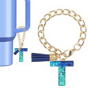 PATIKILスタンレータンブラーカップ用レター装飾スタンレータンブラーハンドルキーチェーン用かわいいイニシャルT装飾アクセサリー女性用パーソナライズ装飾ブルー
