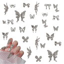 ネイルパーツ 蝶々 リボン 約150個入り 3D立体 バタフライ 蝶結び メタルパーツ シルバー ジュエリーパーツ ハンドメイド ネイルアート デコパーツ DI...