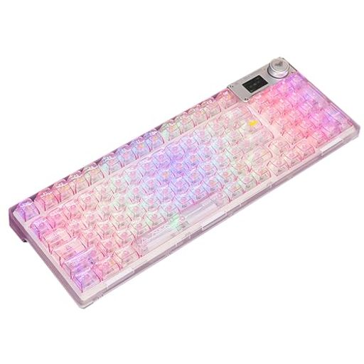 OUSEITECHF98PROゲーミングキーボード透明キーボードホットスワップメカニカルキーボードテンキーキーボードワイヤレスピンク透明キーキャップRGBバックライト95キーANDROID/OS/MAC/WINDOWS対応