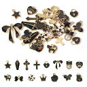 BEADTHOVEN 約30個入 黒十字架エナメルペンダント猫 蝶結び 合金エナメルダングルペンダントブラック・スワンチャーム かわいい デコパーツ ジュエリー作成 DIY飾り物 手芸 手作り ネックレス ブレスレット ピアス ハンドメイド パーツ