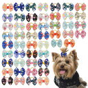 犬 ヘアゴム リボン 45個セット 可愛い 蝶結び カラフル ヘアアクセサリー 髪飾り 猫 犬用 小動物用 ペット用品 ランダム色 (花柄)