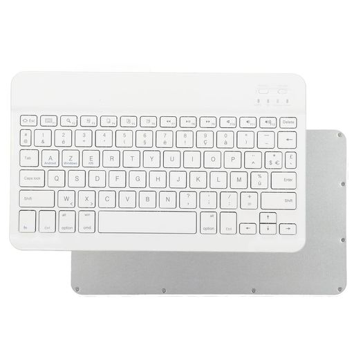 10インチポータブルワイヤレスBluetoothキーボード、超薄型AZERTYレイアウトキーボード、USB充電式無線軽量、スマートフォン、タブレット、PC、デスクトップ用(白)