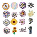 16 個の花刺繍パッチ、ヒナギクひまわりアイロン接着/縫い付けパッチ漫画装飾ステッカー服ジャケットバッグ