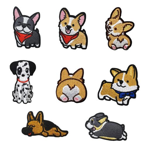 IPLUSMILE 8個 犬 刺繍 パッチ 動物 コスチューム 花柄 ステッカー コーギー ステッカー パッチ ステッカー コーギー 刺繍 バッジ バッジ パッチ アイロン アップリケ 衣類 パッチ