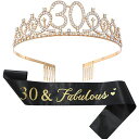 SIAWAEKY 誕生日 カチューシャ 王冠 たすき 2点セット 30歳 誕生日 姫系 ヘアフープ キラキラ サッシュ ショール ラインストーン 誕生日カチュー...