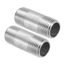 PATIKIL304ステンレス鋼パイプ継手G1/2”xG1/2”メススレッド2個2インチ/50mm長さニップル鋳造パイプカップリング継手直径21mm