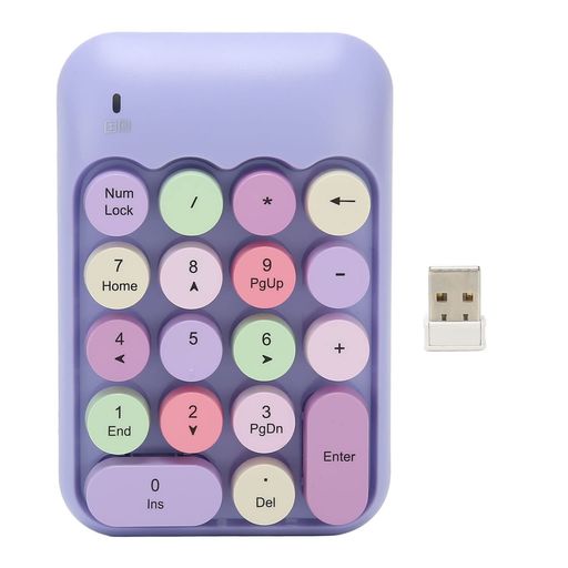 ワイヤレステンキー、カラフルな18キーラウンドキーキャップミニレトロテンキーパッド、2.4Gコードレス外部キーボード、コンピュータ、ラップトップ用(紫のテーマ)VBESTLIFEbkwasz621u-12