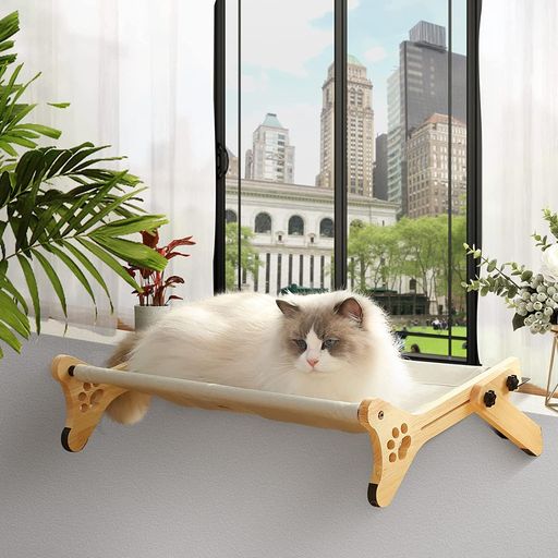 JUNSPOW 猫窓につけるベッド 耐久性を高めた調節可能な 猫窓 ベッド 猫ハンモック吊り下げ・立て掛け両用大型猫ベッド 窓際、床、ベッドサイド、キャビネットに 最大耐荷重約18kg