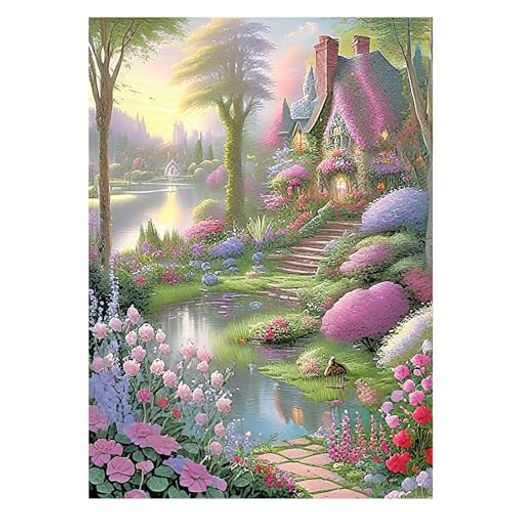 JISHSHAY ダイヤモンドアート キット 庭園 30X40CM ダイヤモンドアート 風景 ビーズアート 花 ダイヤモンドアート 田舎小屋 手芸キット 5D ダイヤモンドアート 湖 絵画キット 手作りキット 全面貼り付けタイプ 刺繍キット 芸術品