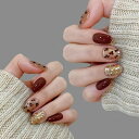 ネイルチップ 24枚入 ネイルチップ ショート 付け爪 秋冬デザイン 優雅ネイル かわいい 茶色 ブラウン系 繰り返し使える 成人式 新年 入学式 卒業式 日常...