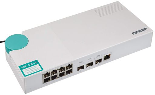 QNAP(キューナップ) () 10GBEスイッチ 3ポート 10GBE SFP+ポート(1つの10GBE SPF+/RJ45コンボポート付き) 1G/100M RJ-45 8ポート QSW-308-1C