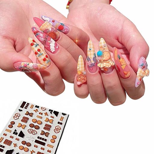5Dネイルステッカービスケットネイルステッカーカラーセットキャラメルクッキーチョコレート立体ネイルステッカーかわいいレディース初心者防水