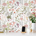 VEELIKE 花柄 リメイクシート 壁紙シール クロス 45X300CM 白地 色鉛風花柄 シールタイプ インテリア 壁シート カッティングシート ウォールス...