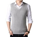 WowcarbazoleニットベストメンズVネックセーターベストビジネス綿無地スクールベストカジュアル春夏秋冬グレー2(WJP0003G2-XL)