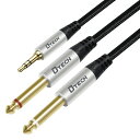 DTECH 3.5MM TO 6.35MM X 2 オーディオ変換ケーブル ステレオミニプラグ Y型 分岐 1/8 TRS ステレオ TO デュアル 1/4 TS モノ オーディオケーブル ナイロン スマホ PC スピーカー CDプレーヤー(2)