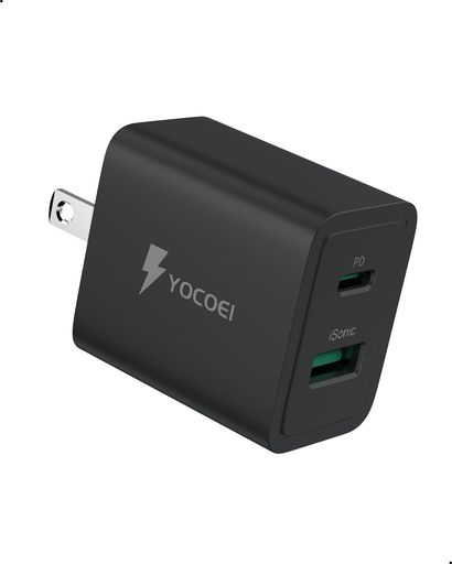 YOCOEI 18W USB急速充電器 (2ポート/USB-A&USB-C/USB PD対応/PSE認証済み) IPHONE/IPADシリーズ対応/GALAXY/XPERIA/ANDROID その他各機器対応 (ブラック)