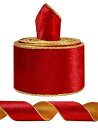 SIMISIRIBBONクリスマスレッドベルベットリボンワイヤー入りクリスマスツリーデコレーションリースリボン作り用(2-1/2インチ5ヤード)クリスマスレッド...