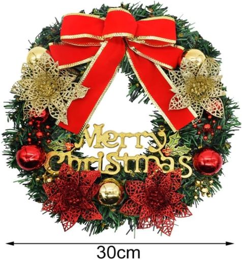 Sociplentycomクリスマスリースクリスマスプレゼントクリスマスリース玄関ドア用クリスマス衣装リースクリスマス直径30cm玄関ドア装飾用リースクリスマス飾り付け屋外クリスマスホリデー…