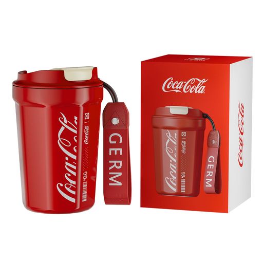 GERM タンブラー 390ML ステンレス316L 真空断熱 コーヒー マグボトル 保温 保冷 水筒 コーヒーカップ 蓋付き 直接ドリップ ストラップ付き コカ・コーラ ひし形 レッド