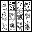 Zayookey描画テンプレート12枚セットクリスマス製図用テンプレート絵描き道具ステンシルシート製図ステンシル装飾用ディスプレイボードカラーリング再利用可能雰...