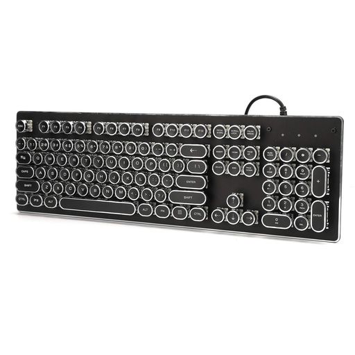 USBゲーミングキーボード 104キー 有線防水メカニカルキーボード カラーバックライト付き デスクトップラップトップ用 パンクレトロタイプライターキーボード プラグアンドプレイ(ブラック)