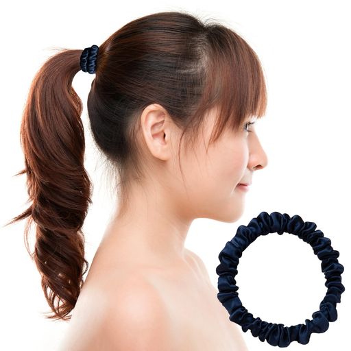 シルク ヘアゴム 跡がつかない 天然シルク100% シュシュシルク 髪ゴム 19匁 髪留め 大人 お団子 静電気除去 ヘアアクセサリー 髪に優しい シンプル おしゃれ ネイビー