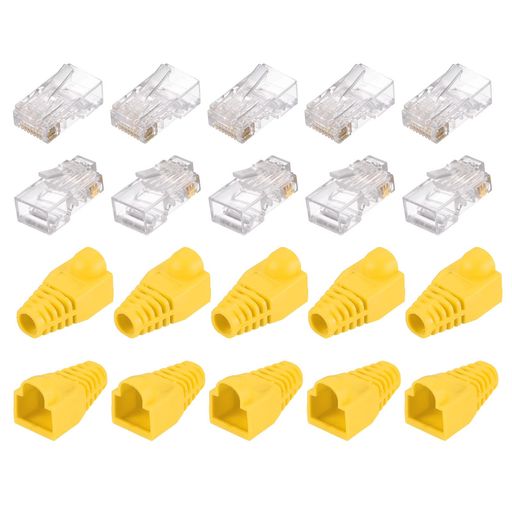PATIKIL RJ45 CAT6コネクタ RJ45エンド 8P8Cモジュラープラグパススルーコネクタ イエローブーツカバー付き イーサネットネットワークケーブル用 50個