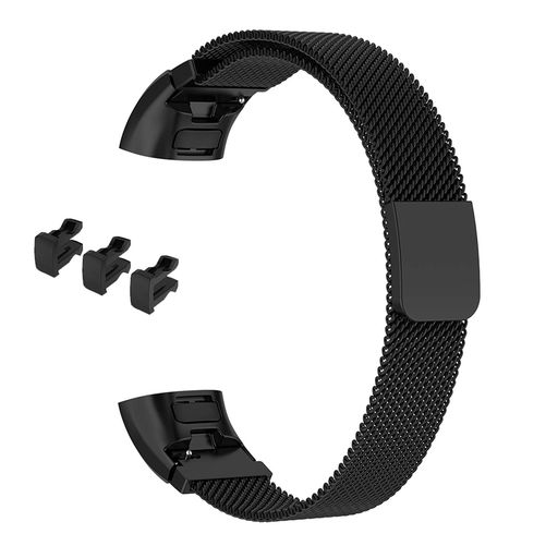 [Sooyeeh]HUAWEI用Band3Pro/Band3/Band4Pro用バンド交換バンドステンレス製金屬ベルト5色可選ミラネーゼループビジネス風裝著簡単マグネットロック(ブラック)