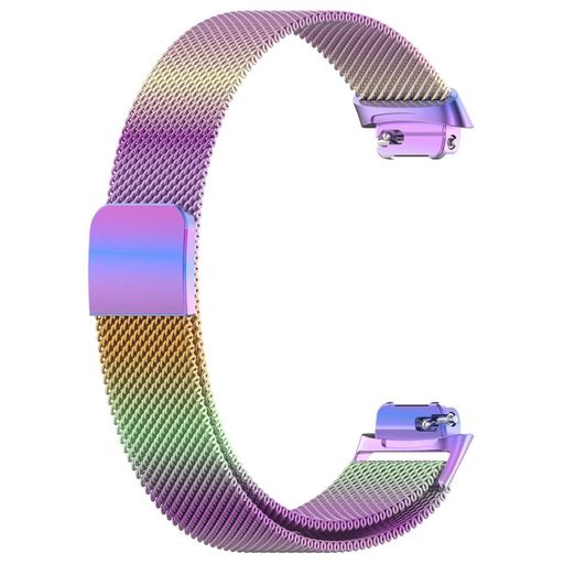 FITBIT用 INSPIRE 3用 ベルト フィットビット用 INSPIRE3用 交換バンド ステンレス製 金屬ベルト ミラネーゼループ 裝著簡単 7色可選 マグネットロック(虹色)