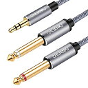 CHLIANKJ オーディオケーブル 3.5MM TO 6.35MM 変換ステレオミニプラグ 2分配 TRS ケーブル 3.5MM TRS から2 * 6.35MM TSモノステレオYケーブル オス-オス スマートフォン PC CDプレーヤー(2)