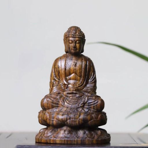 釈迦如来 仏像 ミニ 木彫り釈迦牟尼仏坐像 仏陀彫刻 ブッダ お釈迦様『曹洞宗・臨済宗・天台宗』仏壇用のご本尊仏像、木彫り 木製仏像 仏教美術品(高さ75MM×巾48MM)