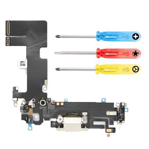 MMOBIEL 交換用DOCKコネクタ充電ポートソケット に対応 IPHONE 13-6.1 INCH - 2021 - 充電ポートフレックスケーブル - ヘッドホンポート/マイク/アンテナ交換用 - (英語版のみ スクリュードライバーを含む ホワイト