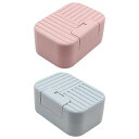 2PCS NUZAMAS ソープディッシュ トラベルソープボックス ポータブルソープケースボックス ストライプ柄 密閉ソープディッシュ 蓋付きソープコンテナ バスルーム旅行キャンプ用 (ピンクとブルー)(3)