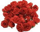 (MIKISHIN) バラ 造花 50個 3CM ブーケ ローズ 薔薇 結婚式 装飾 (赤)