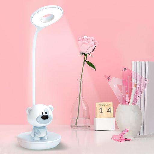 楽天Rikuyuco　楽天市場店かわいいウサギのデザイン 調光可能なタッチ LED 読書デスクランプ ナイトライト 5段階の明るさ 男の子、女の子、子供、ジュニア向け （青いクマです）