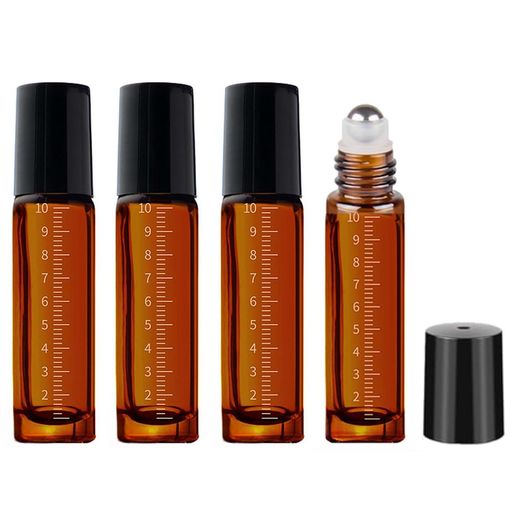 DELUXEFOX ロールオンボトル 4個入り 10ML 遮光瓶 アトマイザー ロールオン 小分け ガラスボトル 目盛り付き アロマ保存容器 香水 詰替え 容器 エッセンシャルオイル ロールオン瓶 (ブラウン)