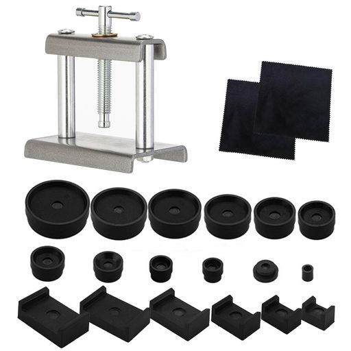 ポクミル 時計 工具 裏蓋閉め器 21個セット 時計閉め器 腕時計 電池交換 工具 時計修理工具セット 腕時計 閉め 工具 1個キャッピングマシン 18個時計ダイ 2枚クリーニングクロス