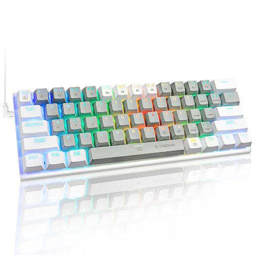 E元素ゲーミングキーボード 白軸を採用 テンキーレスUS英語配列 有線61キー メカニカルキースイッチ RGB発光LEDバックライト 60%小型コンパクト設計 WINDOWS/MACに対応のゲーム/オフィス用キーボード (グレー+ホワイト白軸) E元素ゲーミングキーボード 白軸を採用 テンキーレスUS英語配列 有線61キー メカニカルキースイッチ RGB発光LEDバックライト 60%小型コンパクト設計 WINDOWS/MACに対応のゲーム/オフィス用キーボード (グレー+ホワイト白軸)