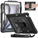 TIMECITY IPAD AIR 13インチ ケース (M2 2024新モデル) 耐衝撃 IPAD AIR ケース 13インチ 落下保護 頑丈 360°回転スタンド 画面保護フィルム ハンド&ショルダーストラップ ペン収納付き 工事 現場 仕事用(2)
