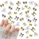 ネイルパーツ リボン 100個セット 3D 立体 蝶 リボン ネイルパーツ シルバー ネイル リボン パーツ 大きめ 蝶々 ネイルアート デコパーツ メタルパーツ ジュエリーパーツ ハンドメイド (金+銀)(4)