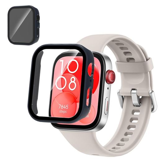 FOR HUAWEI WATCH FIT 3 用 ケース ガラスフイルム 一体型ケース PC+ガラス素材 指紋防止 耐衝撃 装着簡単 高透過率 全面保護 超薄型 HUAWEI WATCH FIT 3 カバー(青)