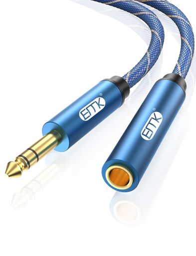 6.35MM 延長ケーブル EMK 標準プラグ(1/4 INCH) 6.35MM オス TO 6.35MM メス TRS ステレオオーディオケーブル ギター、ピアノキーボード、アンプ、音響に適しています (1M)
