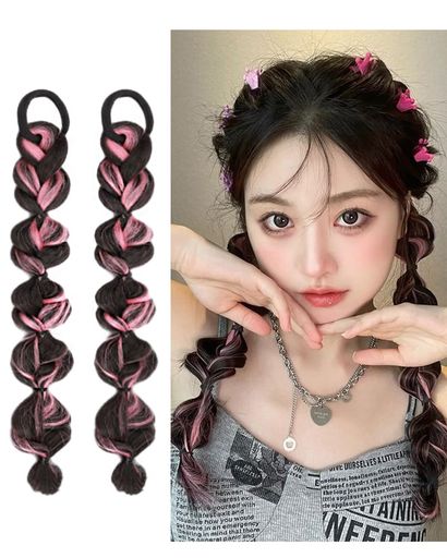 SENSABLISSヘアエクステ三つ編みウィッグエクステンションポニーテールかわいい髪編み込みツインテール取り付け簡単自然ウィッグエクステフェスパーティー誕生日会舞台用2本セット(ピン…