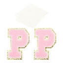 PATIKILアイロン文字パッチ2パックのシェニールグリッターレターパッチジーンズ衣類バッグ帽子シャツクラフトの修理用テープ付きピンクアルファベットP