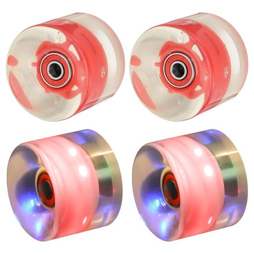 PATIKILライトアップスケートボードホイール60X45MM4個78APUローラースケートホイールベアリング付きアウトドアクルーザーストリートダブルロースケート交換用レッド