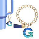 PATIKILスタンレータンブラーカップ用レター装飾スタンレータンブラーハンドルキーチェーン用かわいいイニシャルG装飾アクセサリー女性用パーソナライズ装飾ブルー(3)