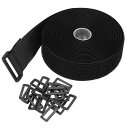 PATIKILフックアンドループストラップ1.5”x16フィートプラスチックバックル20個付き固定シンチストラップ再利用可能なナイロン固定コードタイ収納整理用黒