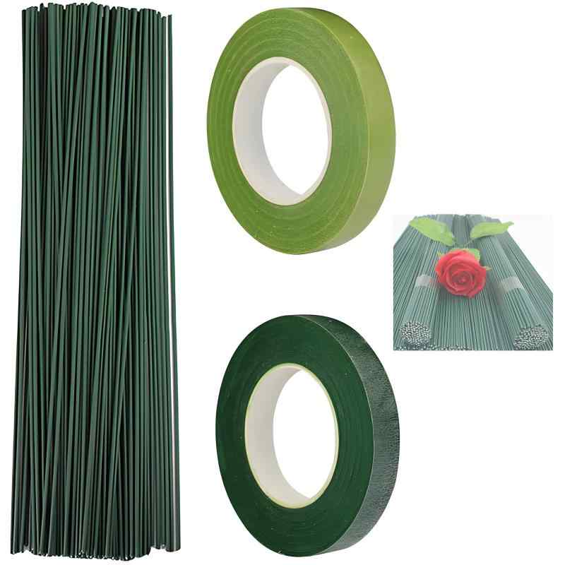 フローラルテープ フラワーワイヤー 造花セット 緑 リース ワイヤー フローラテープ 100本入り 长度为3..