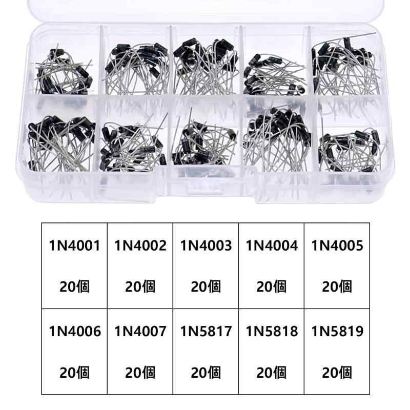利休プリンの200個 整流器ダイオードセット 10値 1N4001〜1N4007 1N5817〜1N5819、電子ゲルマニウムダイオード｜アングル2