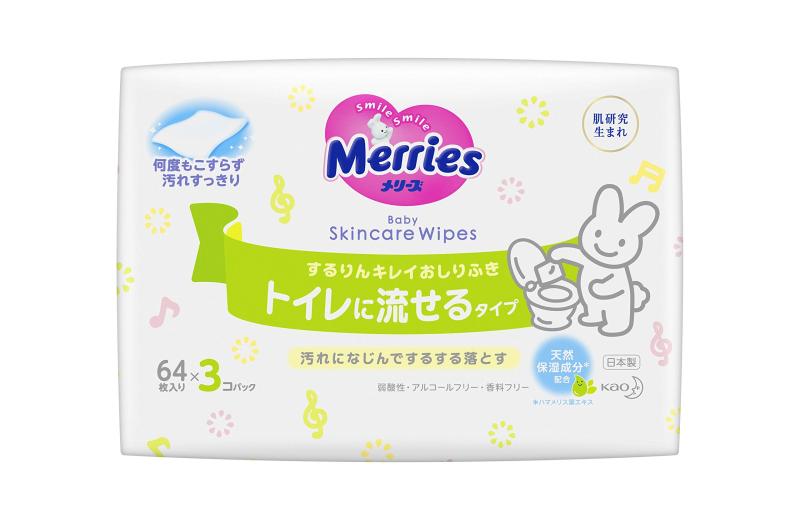 【おしりふき 流せるタイプ】メリーズトイレに流せる するりんキレイ 64枚入×3パック